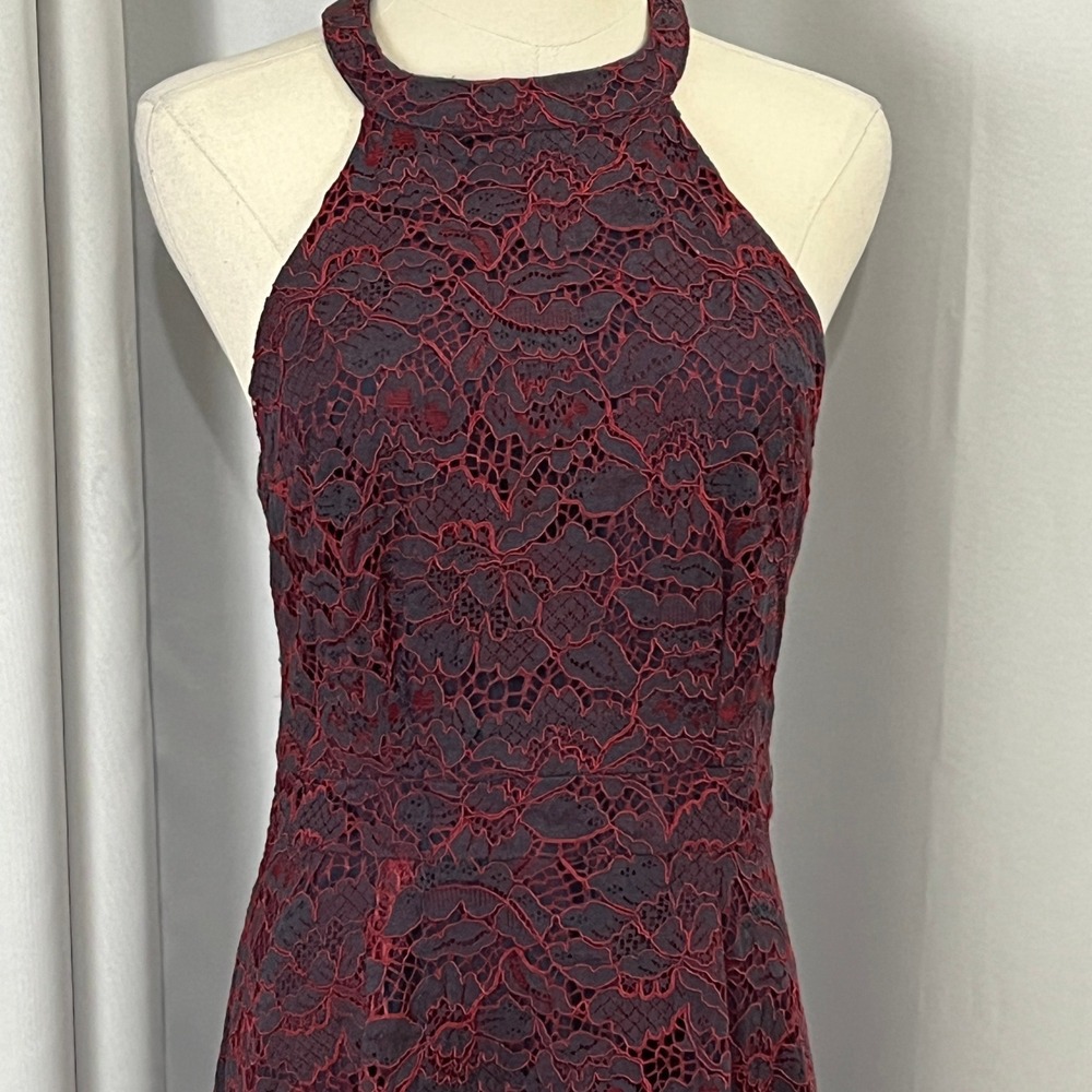 ModCloth A Night Like This Lace Dress Womens 6 Burgundy Floral Midi Ruffle - Picture 5 of 12